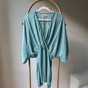 Urban Outfitters Seafoam Teal Mini Dress M Wrap Front Dolman Sleeve
